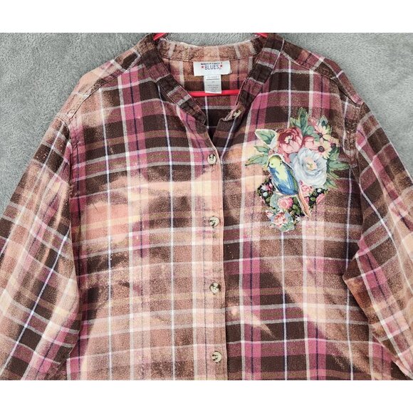 Mainstreet Blues Shirt Womens 3X Multicolor Bleached Flannel Patchwork Vintage - Picture 6 of 10